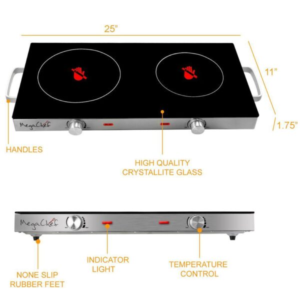 MegaChef 2-Burner 6 in. Stainless Steel Infrared Countertop Hot Plate - Image 5