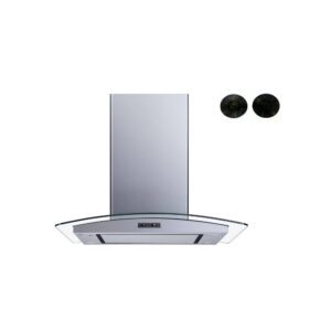 Winflo 1003143427 30 in. Convertible Island Range Hood in Stainless Steel and Glass with Mesh Filter, Panel and Carbon Filters