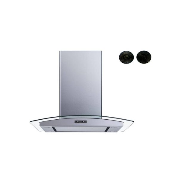 Winflo 1003143427 30 in. Convertible Island Range Hood in Stainless Steel and Glass with Mesh Filter, Panel and Carbon Filters