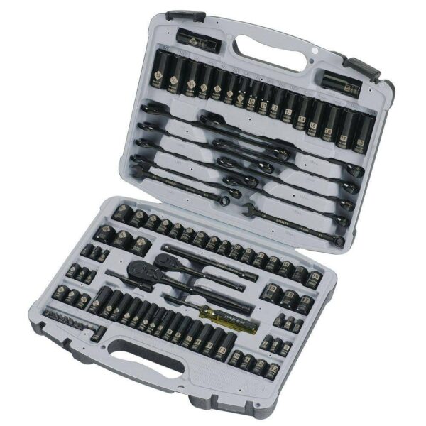 Stanley 92-839 1/4 in.   3/8 in. Drive Black Chrome Laser Etched SAE   Metric Mechanics Tool Set (99-Piece)