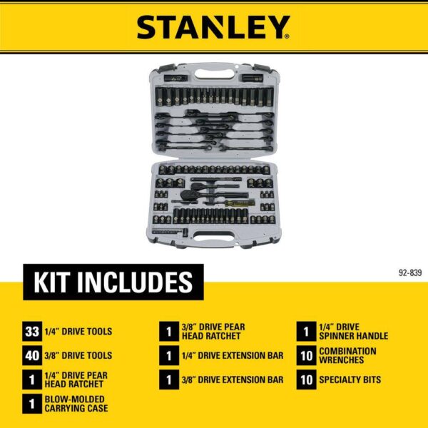 Stanley 92-839 1/4 in.   3/8 in. Drive Black Chrome Laser Etched SAE   Metric Mechanics Tool Set (99-Piece) - Image 2