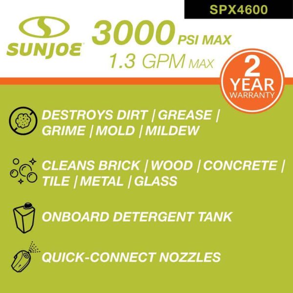 Sun Joe SPX4600 2300 PSI 1.1 GPM 14.5 Amp High Performance Cold Water Corded Electric Pressure Washer - Image 4