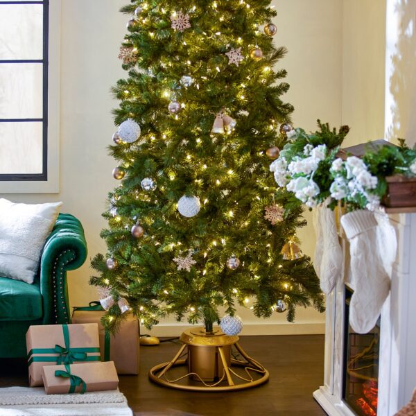 1-1.75 Artificial Christmas Tree Base Rotating Metal Stand, Brown - Image 4