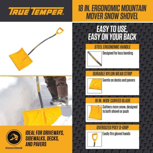 True Temper 37.4 in. Metal Handle Plastic Blade Ergonomic Mountain Mover Snow Shovel (Pack of 2) - Image 4