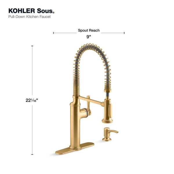 KOHLER Sous Pro-Style-Single Handle Pull Down Sprayer Kitchen Faucet in Vibrant Brushed Moderne Brass - Image 5