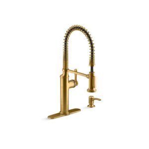 KOHLER Sous Pro-Style-Single Handle Pull Down Sprayer Kitchen Faucet in Vibrant Brushed Moderne Brass