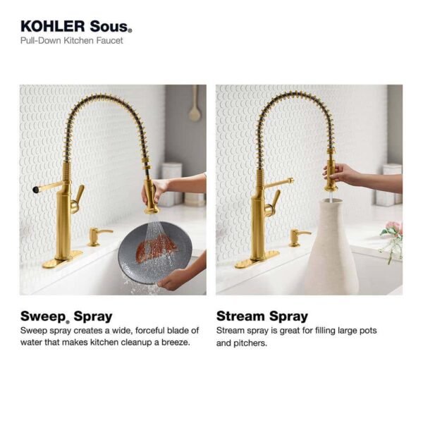 KOHLER Sous Pro-Style-Single Handle Pull Down Sprayer Kitchen Faucet in Vibrant Brushed Moderne Brass - Image 3