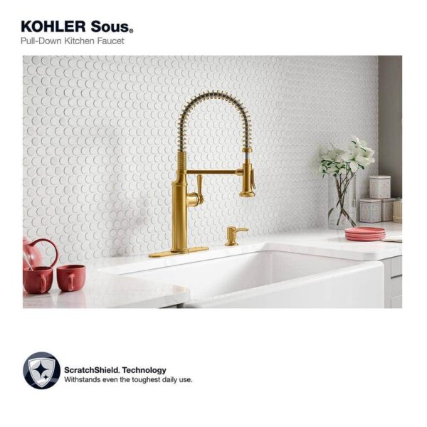 KOHLER Sous Pro-Style-Single Handle Pull Down Sprayer Kitchen Faucet in Vibrant Brushed Moderne Brass - Image 2