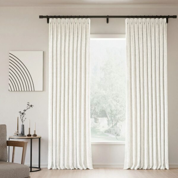Pinch Pleated Lille Linen Memory Trained Blackout Curtains Natural Modern Custom Drapes - Image 53