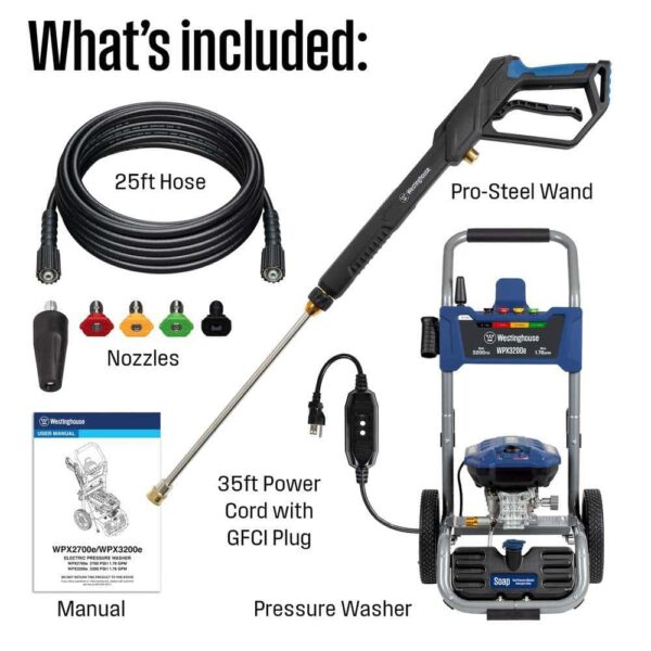 Westinghouse 3200 PSI 1.76 GPM 13 Amp Cold Water Electric Powered Pressure Washer with Turbo Nozzle and 5 Quick Connect Tips - Image 6