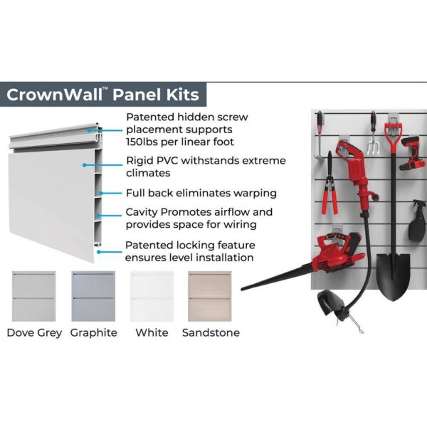 CROWNWALL BD684WHT10-K 48 in. H x 96 in. W Starter Bundle PVC Slatwall Panel Set in White (10-Piece) - Image 3