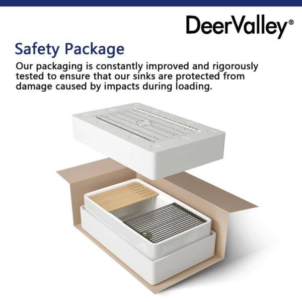 DEERVALLEY DV-1K0067 White Fireclay 33 in. Single Bowl Farmhouse Apron Workstation Kitchen Sink with Accessories - Image 5