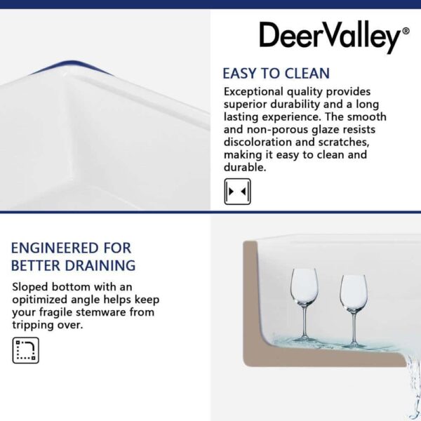 DEERVALLEY DV-1K0067 White Fireclay 33 in. Single Bowl Farmhouse Apron Workstation Kitchen Sink with Accessories - Image 8
