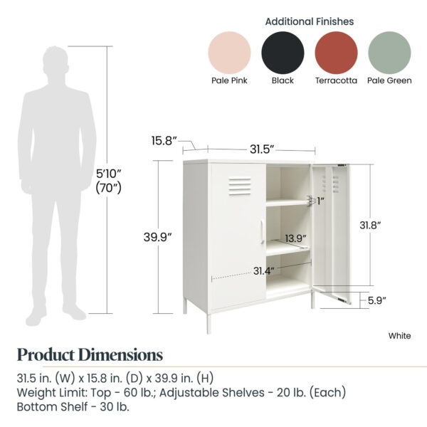 Shadwick 2 Door Metal Locker Style Storage Accent Cabinet, Pink - Image 5