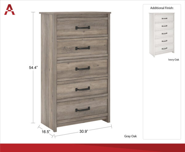 Gardens Rustic Ranch 5 Drawer Dresser, Ivory Oak - Image 9