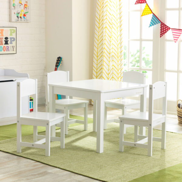 Wooden Farmhouse Table   4 Chair Set, White - Image 6