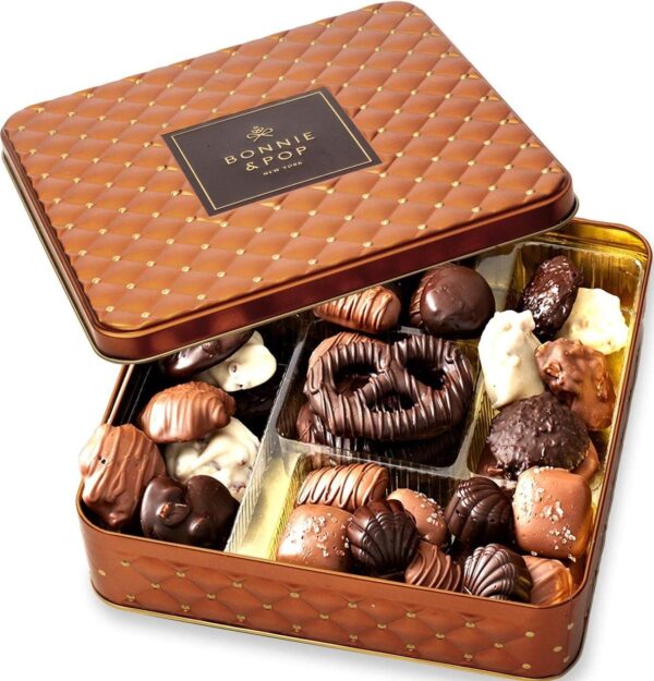 BONNIE AND POP Chocolate Gift Basket, Food Gifts Arrangement Platter, Gourmet Snack Box