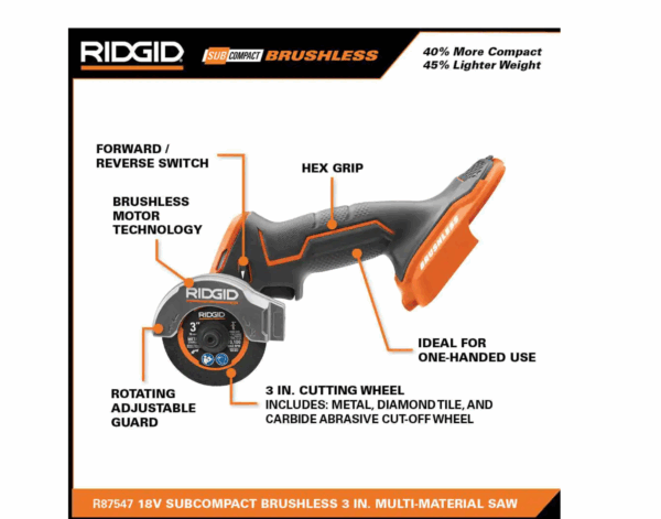 R87547B-R8604B 18V Cordless 2-Tool Combo Kit with SubCompact Brushless 3 in. Multi-Material Saw and Compact Band Saw (Tools Only) - Image 2