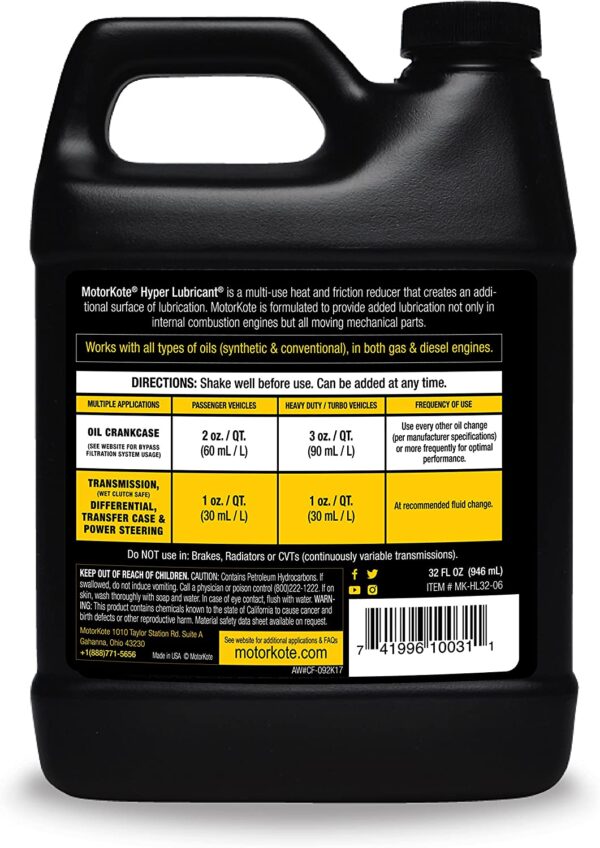 MK-HL32-06 Heavy Duty Hyper Lubricant Engine Treatment, 32-Ounce, Single, Black - Image 2