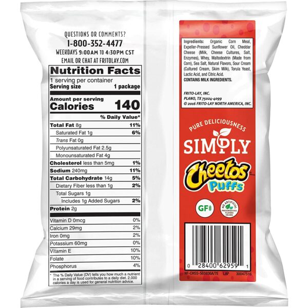 Simply Cheetos Puffs White Cheddar Cheese Flavored Snacks, 0.875 Ounce (Pack of 36) - Image 2