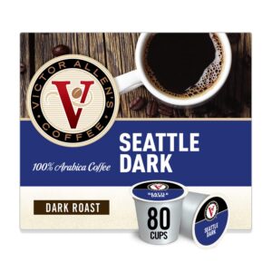 Victor Allen s FG016441 coffee Seattle Blend, Dark Roast, 80Count Single Serve Coffee Pods for Keurig K Cup Brewers, Seattle Dark, 80Count
