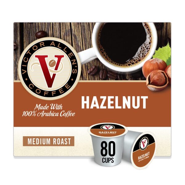 Victor Allen s Coffee Hazelnut Blend, Flavored Medium Roast, 80 Count Single Serve Coffee Pods for Keurig K-Cup Brewers
