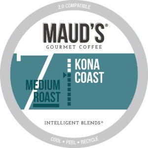 Maud s Kona Coffee Blend (Kona Coast), 100ct. Solar Energy Produced Recyclable Single Serve Medium Dark Roast Kona Coffee Pods ?C 100% Arabica Coffee California Roasted, Kona K Cup Compatible
