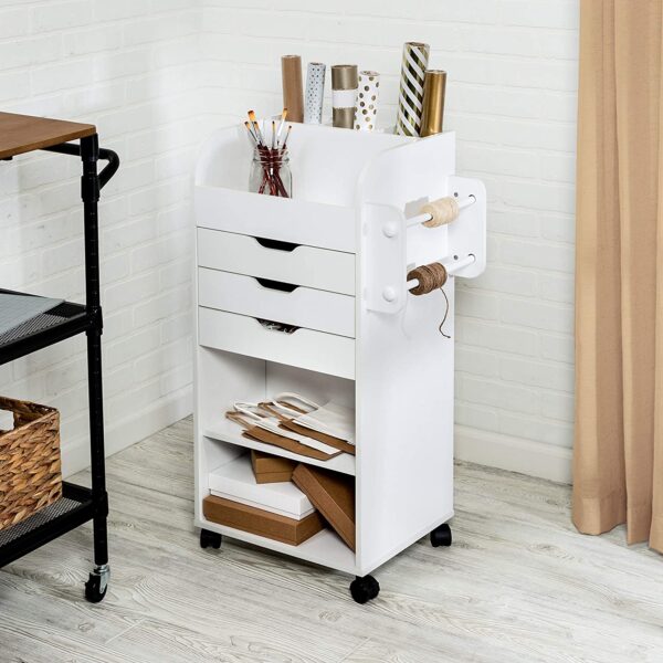 Rolling Craft Storage Cart, White - Image 3