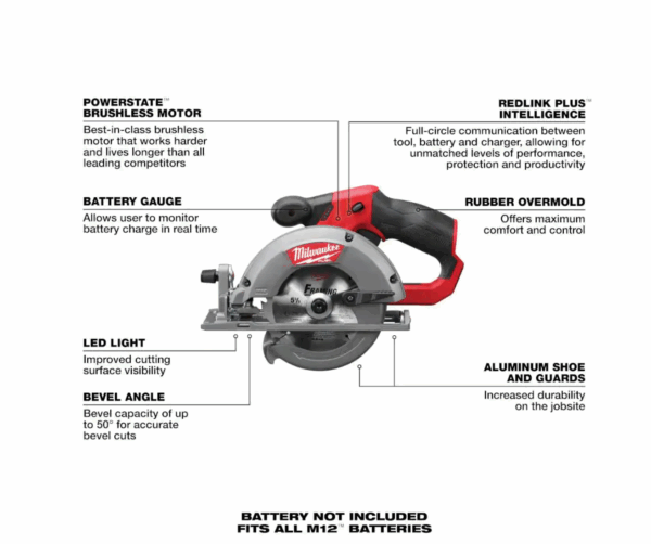 2530-20 M12  12-Volt Lithium-Ion Brushless Cordless 5-3/8 in. Circular Saw (Tool-Only) w/ 16T Carbide-Tipped Metal Saw Blade - Image 4