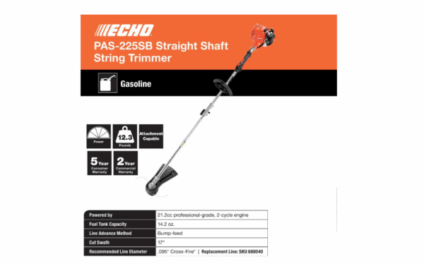 PAS-225SB 21.2 cc 17 in. Gas 2-Stroke Cycle PAS Straight Shaft Trimmer - Image 3
