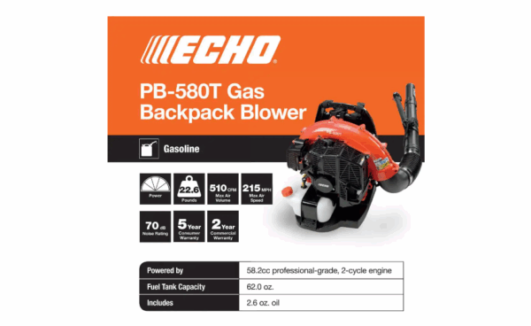 PB-580T 216 MPH 517 CFM 58.2cc Gas 2-Stroke Cycle Backpack Leaf Blower with Tube Throttle - Image 3