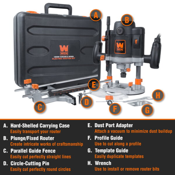 Products 15-Amp Variable Speed Plunge Woodworking Router with Case, RT6033 - Image 9