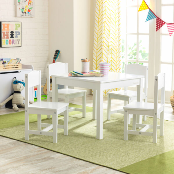 Wooden Farmhouse Table   4 Chair Set, White - Image 11