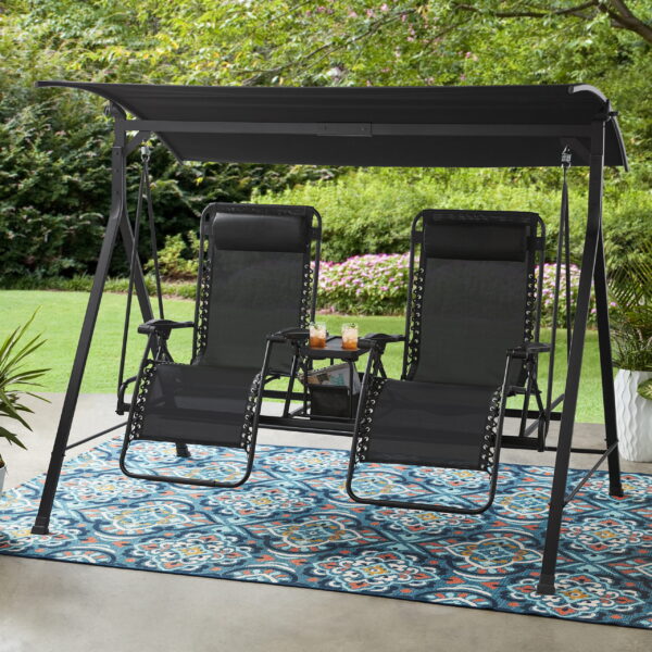 Zero-Gravity Steel Porch Swing, Black