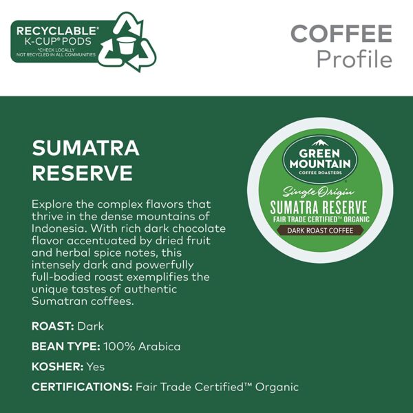 Green Mountain Coffee Roasters Sumatra Reserve, Single-Serve Keurig K-Cup Pods, Dark Roast Coffee, 96 Count - Image 6