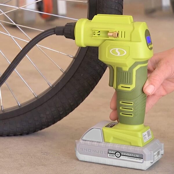 Sun Joe 24V-AJC-AJV-LTE 24V iON+ High Volume Inflator   Portable Air Compressor Kit | w/ 2.0-Ah Battery + Charger, Storage Bag, 3 Inflation Adapters, and Nozzle Pin Attachments - Image 7