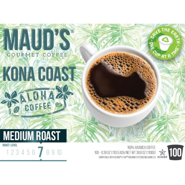 Maud s Kona Coffee Blend (Kona Coast), 100ct. Solar Energy Produced Recyclable Single Serve Medium Dark Roast Kona Coffee Pods ?C 100% Arabica Coffee California Roasted, Kona K Cup Compatible - Image 4