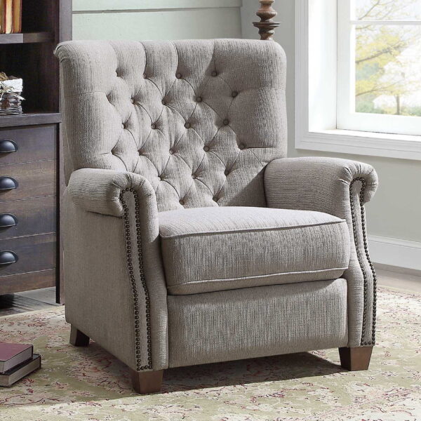 Tufted Push Back Recliner, Gray Fabric Upholstery - Image 5