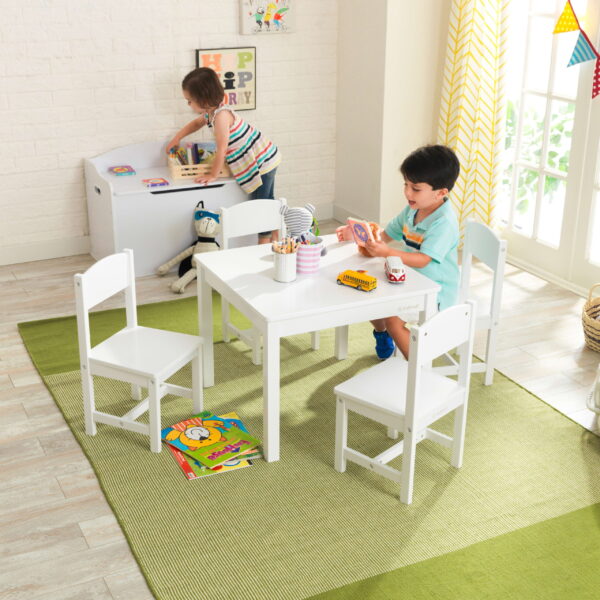 Wooden Farmhouse Table   4 Chair Set, White - Image 4