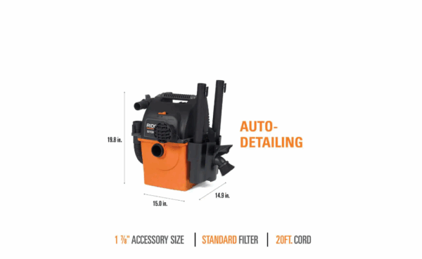 WD5500 5 Gal. 5.0-Peak HP Portable Wall-Mountable Wet/Dry Shop Vacuum with Filter, Hose and Accessories - Image 5