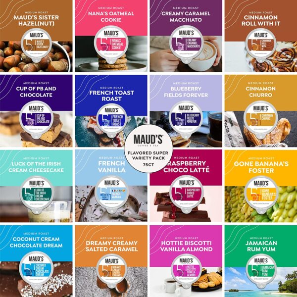 Maud s Super Flavored Coffee Variety Pack, 80ct. Solar Energy Produced Recyclable Single Serve Flavored Coffee Pods Jam-Packed with 16 Flavors   100% Arabica Coffee California Roasted, KCup Compatible - Image 5