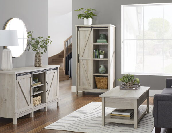 Gardens 66  Modern Farmhouse Bookcase Storage Cabinet, Rustic White Finish - Image 3
