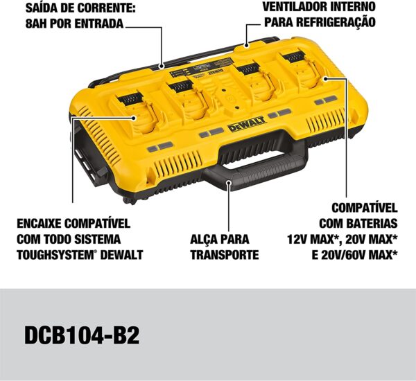 20V  Battery Chargers, 4-Port, Rapid Charge (DCB104) , Black - Image 2