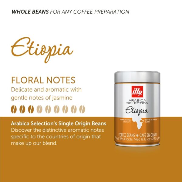 illy Whole Bean Coffee   Perfectly Roasted Whole Coffee Beans ?C Etiopia Bold Roast ?C Gentle Notes of Jasmine ?C Floral Notes   100% Arabica Coffee   No Preservatives ?C 8.8 Ounce, 6 Pack - Image 3