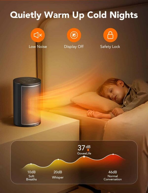 GoveeLife Smart Space Heater, 1500W Fast Electric Heater for Indoor Use with Thermostat, Black - Image 6