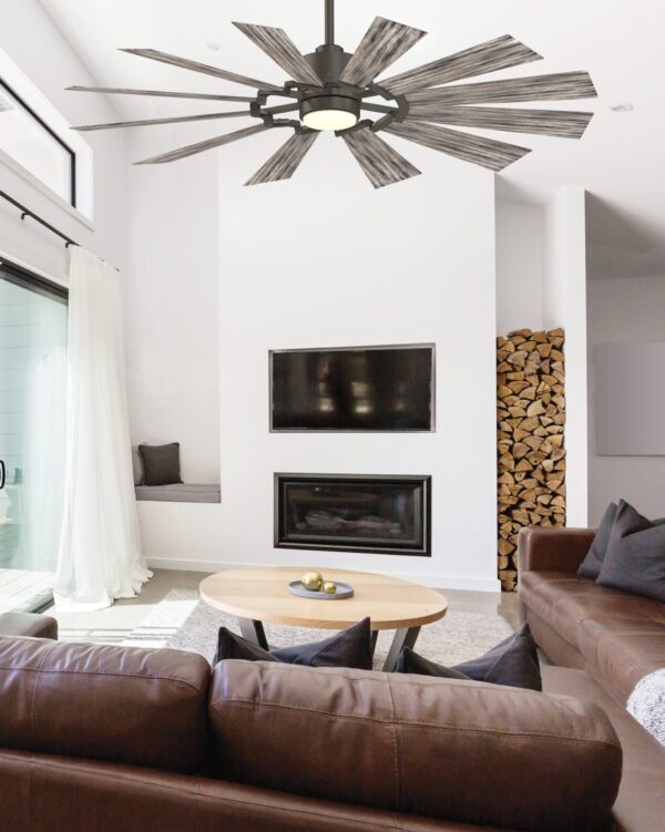 Kindred 60-in Matte Greige Color-changing LED Indoor/Outdoor Ceiling Fan with Light Remote (12-Blade) - Image 8