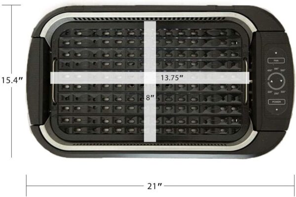 Smokeless Electric Indoor Removable Grill and Griddle Plates, Nonstick Cooking Surfaces, Glass Lid, 1500 Watt, 21X 15.4X 8.1, black - Image 4