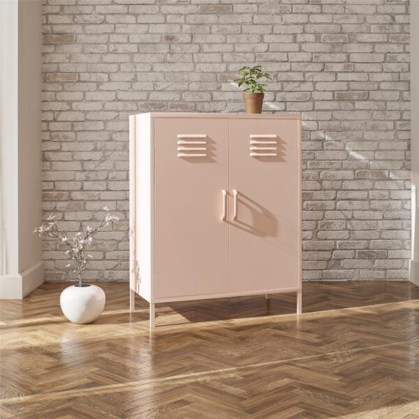 Shadwick 2 Door Metal Locker Style Storage Accent Cabinet, Pink - Image 3