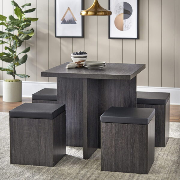 5-Piece Dining Set with Storage Ottoman