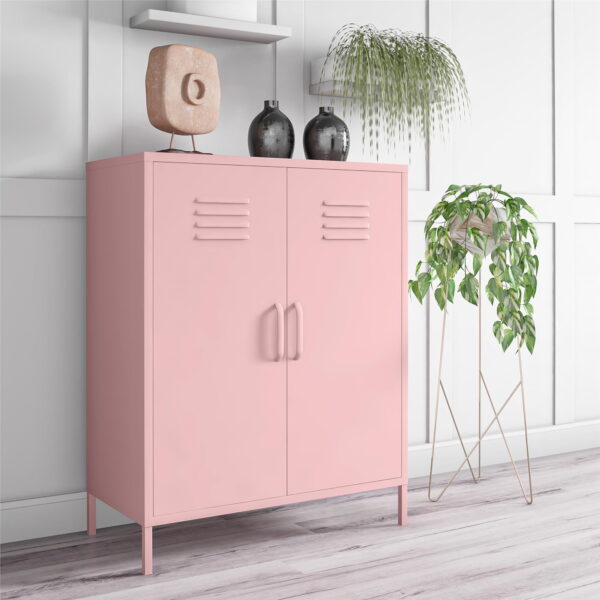Novogratz Cache 2 Door Metal Locker Style Storage Accent Cabinet, Bashful Pink - Image 2
